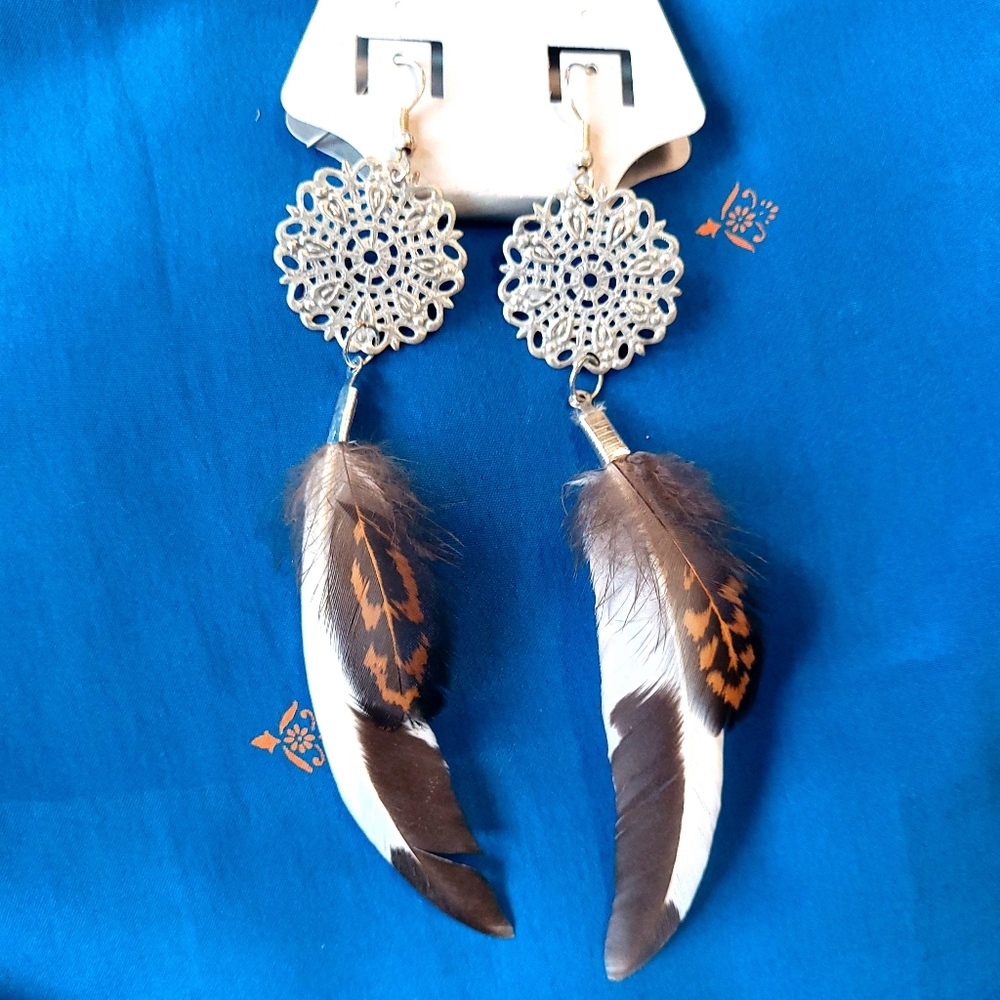 New Handcrafted feather & silver Earrings